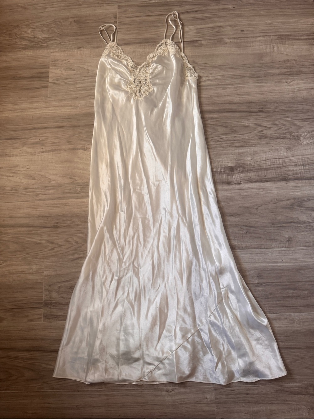 Vintage Victoria's Secret Cream Satin Lace-Trim wedding Slip